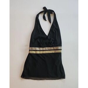 The Limited Halter‎ Babydoll Top Womens Sz M Black Blouse Y2K Fairy Goth Witchy